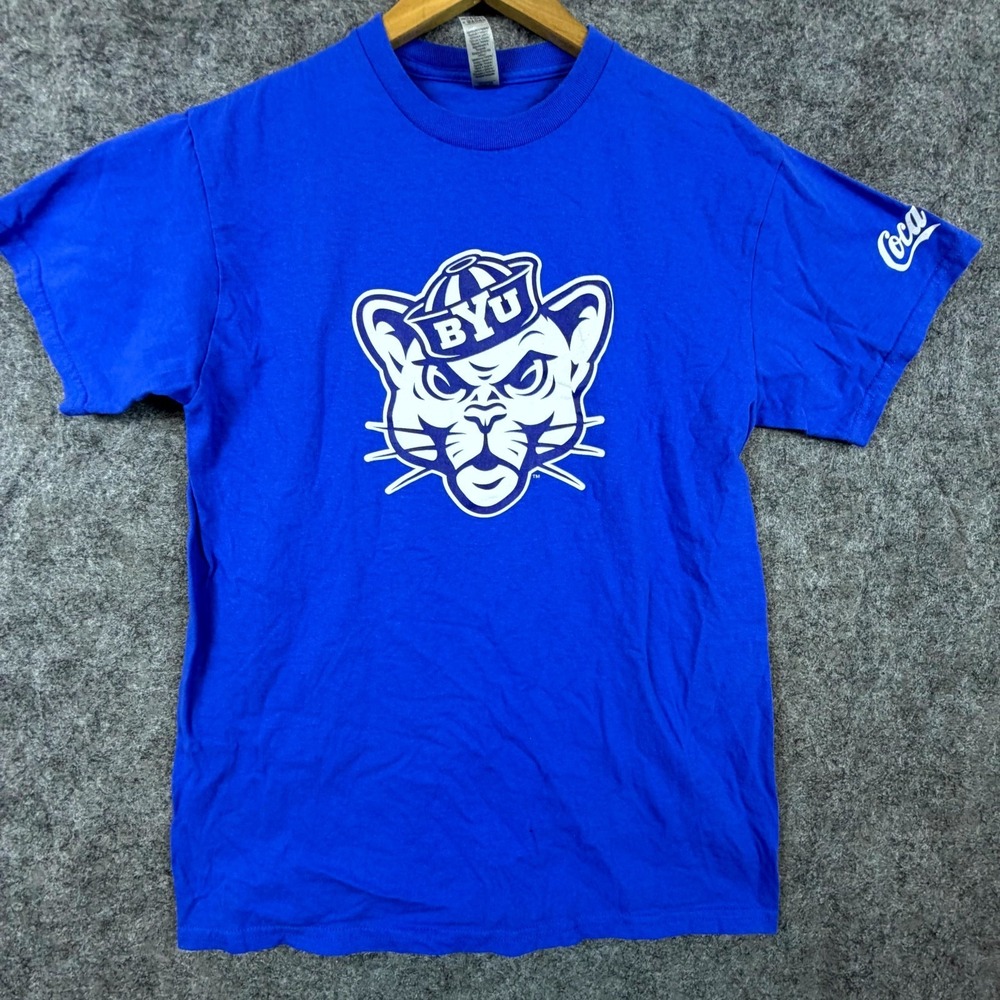 Sailor Hat Cougar BYU T-Shirt Mens Medium‎ Blue Coca-Cola Sleeve BYU Creamery
